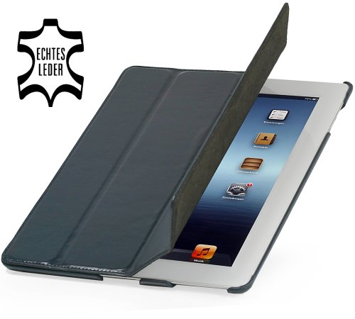 StilGut Couverture Case Tasche aus feinstem Leder für Apple iPad (3. und 4. Generation) unterstützt Smart-Cover Funktion, Nachtblau