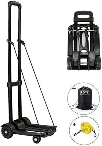 Folding Hand Truck with Strong Load Capacity Hold Up Luggage Shopping Trolley Carts with Extendable Handle Flexible Bungee for Moving Heavy Items