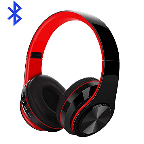 Preisvergleich Produktbild WHTBOX Bluetooth Kopfhörer Over-Ear,Bluetooth Wireless Kopfhörer Noise Cancelling,Mit Soft Memory-Protein OhrenschüTzer, Eingebautes Mikrofon FüR Handy Pc Laptop,Red