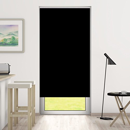 DESWIN Rollos – Set: Verdunkelungsrollo + Premium-Klemmhalter – 50 x 230 cm SCHWARZ – (KlemmFix Rollo mit Metallkette, Klemmhaltern, Rollo-Magnete, Halter zum Schrauben) - 2