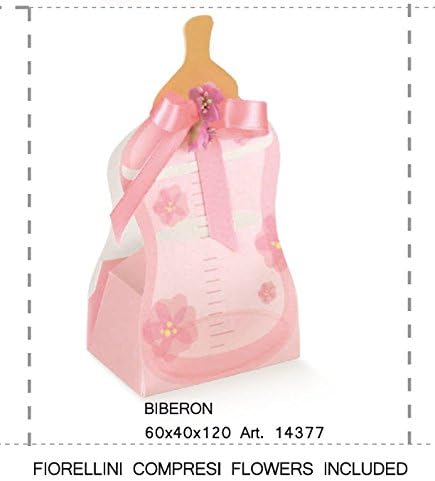 20 Pieces Box Portaconfetti Bottle Pink with Flowers Baby Girl Ribbon excluded