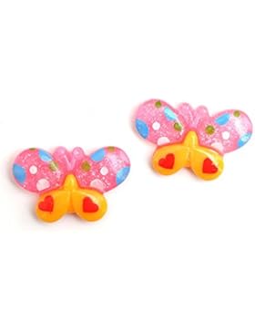 Idin Ohrclips - Gepunkteter Schmetterling mit rosa und gelben Flügeln (ca. 21 x 14 mm)