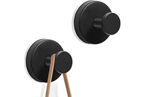 Gomeer 2PCS Black Suction Cup Hooks Stainless Waterproof,Towel Hook Holder,No Drill Suction Heavy Duty Hooks Wreath Hanger for Christmas Shower Bathroom Kitchen Glass Door Window(Hanging up to 22LBS)