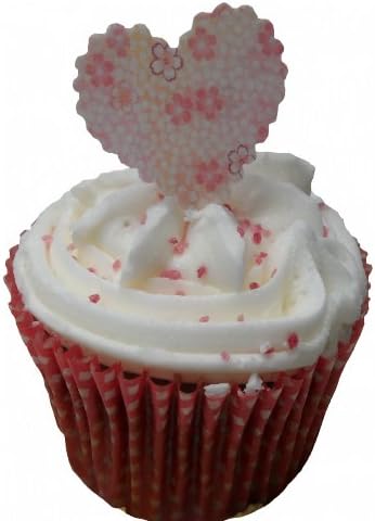 (SH) Summer Flower Design, Designs By Hannah Scalloped Heart Edible Rice Paper Cup Cake Wedding Cake Decoration x 24