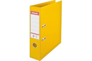 Esselte, A4 Lever Arch File, 75 mm Spine, 500 sheets Capacity, PP, Plastic Cover, No. 1 Mechanism, Files & Folders, Yellow, 5 Pack, 162520
