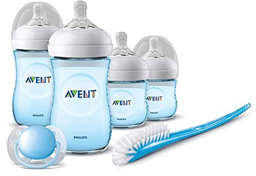 Philips Avent SCD301/04 Kit Nouveau-né 2 Biberons 260ml + 2 Biberons 125ml + 1 Sucette + 1 Brosse Natural Bleu