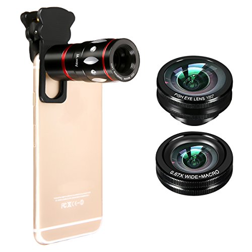 Lenti Telefono, Lenti Smartphone M.Way 3 in 1 Lenti Kit Telecamera Universale con Obiettivi 10 x Teleobiettivo Micro + Fisheye Supreme 180Â°+ Largo Angolo per Apple iPhone 7 SE 6 6S 5S 5C 4S, Samsung Galaxy S7 S6 S5 S4 S3 Nota 4 3 2, Huawei P8 P9, Blackberry, Sony Xperia