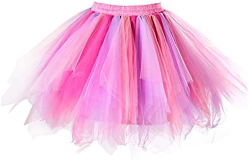Bairicao Vintage Petticoat Crinolines Tutu Ballet Bubble Short Skirts Tulle Dance Skirt Cheerleaders Costume (Pink+Red+Purple)