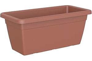 VWPEYY Jardinera Ancha con Plato 100x45 cm Marrón Resistente a Inclemencias Meteorológicas Plástico Rústico Alargado Sólido Planta Montaje en Superficie Exterior