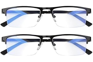 Xnourney Blue Light Blocking Glasses, Lightweight Metal Half Frame Computer Reading/Gaming/TV/Phones Glasses,Filter UV Ray/Computer Glare with Spring Hinge Eyeglasses(2PCS Black)
