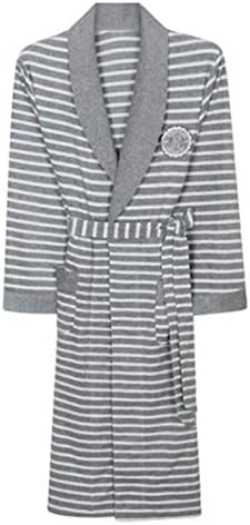 Autumn and winter men's cotton bathrobes Striped hotel long-sleeved nightgown Men and women bathrobes home service (Color : GRAY, Size : L)
