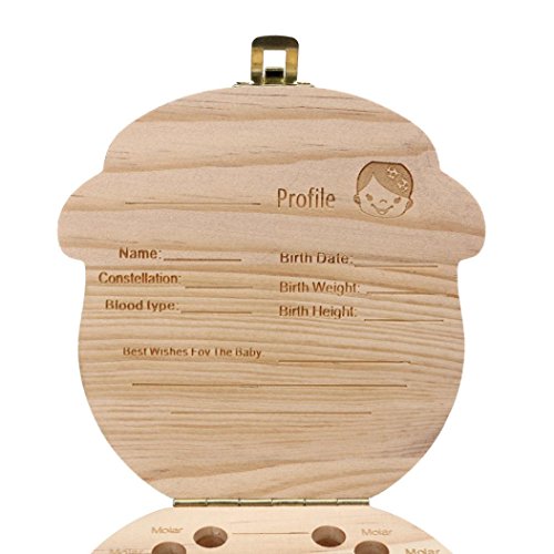 Tefamore Milchzähne-Box aus Holz Zahn Album Andenken Souvenir Box Organizer - 2