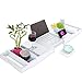 Produktbild Badewanne Caddy Tray, Extendable Bamboo Wood Bath Tub Caddy Rack Wine Glass Slots Secure Tablet Kindle Ipad Smartphone Holder Holder,White