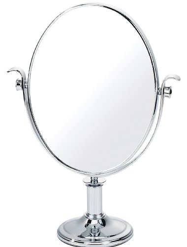 Chrome Oval Pedestal Mirror True Image x5 Magnified 24x19cm (34cm high with pedestal)