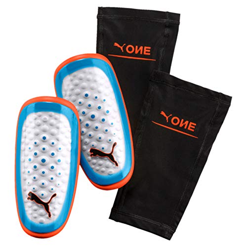 Puma One 3 with Sleeve Protège Tibias Mixte Adulte, White-Azure Blue-Red Blast, L