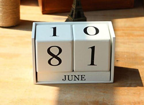 TYKusm Creative Desktop Wooden DIY Calendar Block for Home Office Desk Ornaments Calendar (White)