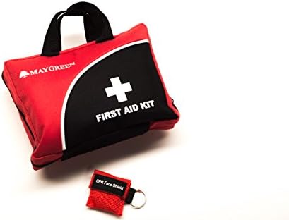 First aid kit by MayGreen — comprehensive 105 piece first aid kit bag for home, work, car or travel. Comes in Red or Green and is also a great gift. (Red)