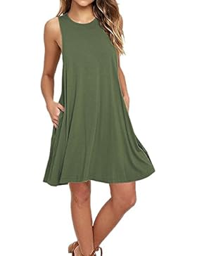 Yidarton Sommerkleider Für Damen Sexy A-Linie Ärmellos Strandkleider Taschen Tank Top T-Shirt Kleider