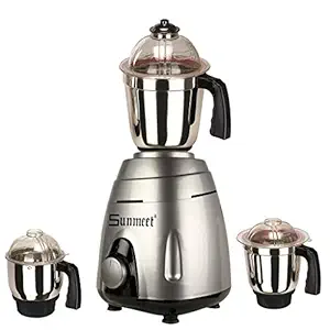 Sunmeet 1000W Mixer Grinder with 3 Steel Jars (1 Large Jar, 1 Medium Jar and 1 Chuntey Jar) Silver
