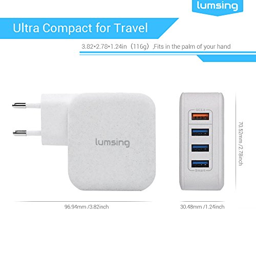 Lumsing Schnellladegerät 4-Port USB Wandladegerät, Wall Charger mit 3 Smart Ports und 1 Quick-Charging Port für iPhone, Samsung, HTC, Nokia iPad, iPod, Nexus usw. – Weiß - 2