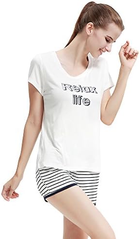 LEMONMOON Ladies Pyjama Short Sleeve Sleepwear Women's 2 Piece PJS Sets T-Shirt and Shorts Nightwear Comfy Loungewear