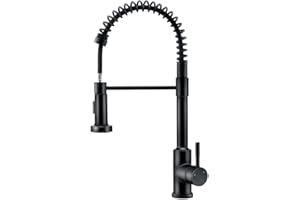 YUANNY Rubinetto Cucina Nero con Doccetta Estraibile, Miscelatore Rubinetto da Cucina con Molla a Spirale Girevole 360 °, Miscelatore Monocomando per Lavello Cucina, Acqua Calda e Fredda