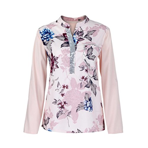 Manga Larga Estampada Mujer Talla Extra Cuello en V Blusa con Lentejuelas Sudaderas con Capucha Camisa ?? Manadlian