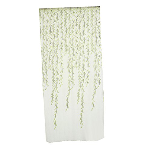Generic Weidenzweige Pflanze Muster , Transparente Voile Vorhänge Vorhang Volant für Fenster Hochzeit im Sommer Dekoration – Grün, 200 x 100cm - 9