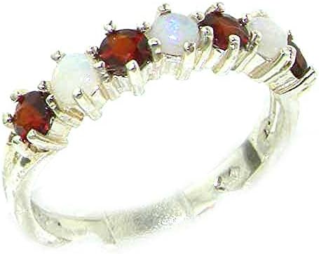 High Quality Solid Sterling Silver Natural Fiery Opal & Garnet Eternity Ring