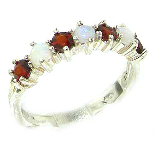 High Quality Solid Sterling Silver Natural Fiery Opal & Garnet Eternity Ring
