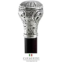 Hölzernen Gehstock Silber Zinn elegant schwarz italienische Handwerkskunst Tonqualität, robuste Spazierstock retro Made in Italy