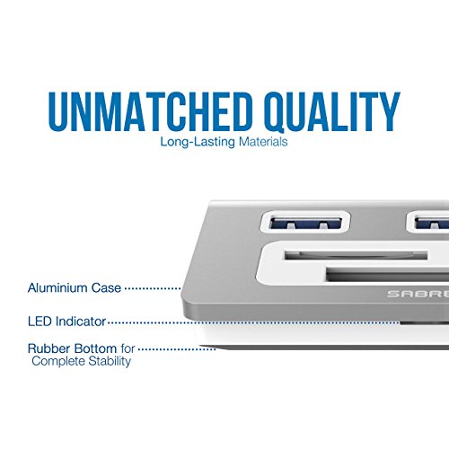 Sabrent USB HUB Premium 3 Port Aluminium USB 3.0 Hub mit Multi-In-1 Kartenleser (30 cm Kabel) für iMac, MacBook, MacBook Pro, MacBook Air, Mac Mini, oder jeder PC (HB-MACR) - 3
