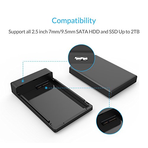 Orico Werkzeug-frei SuperSpeed USB 3.0 2,5 Zoll Festplatte / Solid State Drive Gehäuse Caddy für 7mm & 9,5mm 2,5 Zoll SATA Festplatten – Blau - 3