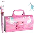 MANAKI ENTERPRISE Plastic Children's Pen & Pencil Box: Suitcase-Style Password-Lock Multi-Layer Pencil Box For Boys And Girls, Stationery Organizer Case Gift For Children(Pink Unicone Theme)