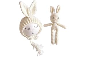 MATISSA Chapeau de Lapin et Ensemble de poupée Nouveau-né bébé Costume en Tricot de Crochet Accessoire de Photographie