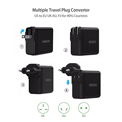 USB Ladegerät Wand Ladeadapter 5V / 2.4 4-Port USB mit IC Technologie und Reiseadapter US,AUS,UK,EU für iPhone / iPad / iPod und Android Windows Phone / Tablet -Schwarz - 4