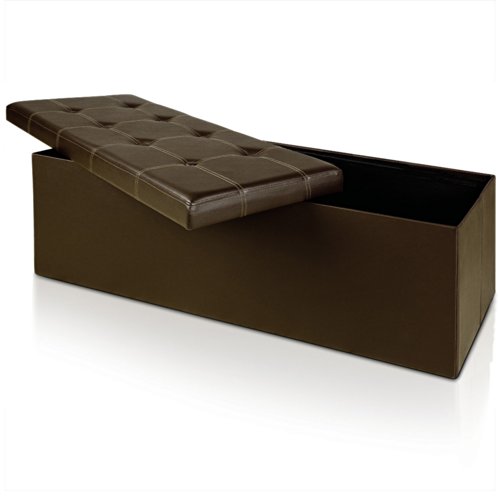 Sitzbank mit großem Stauraum faltbar platzsparend stabil belastbar Sitzhocker Aufbewahrungsbox Fußbank Sitzwürfel Hocker Kunstleder 3-Sitzer 114x40x40cm braun - 3