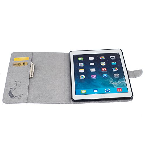 iPad Air Hülle, Deenor Stilvoll 3D Drucken Feather und Vögel Serie Brieftasche Tasche PU Leder Flip Protective Stand Tasche Schutzhülle Hülle für Apple iPad Air (2013 Version).[Feather-Grey] - 8