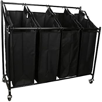 Horganize Wäschekorb Mit 4 Stofftaschen – Faltbarer Wäschesortierer Auf Rollen, 140 Liter, Inkl. Seitentasche (schwarz)