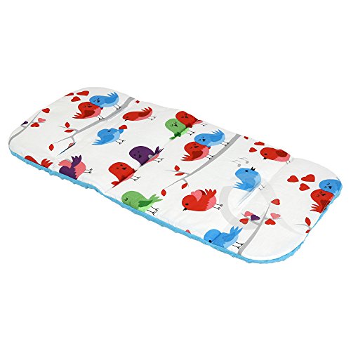 REVERSIBLE cotton & minky Pram INSERT, LINER covers Universal (bird/blue)