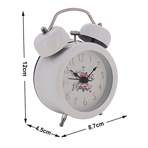 Königswerk Doppelglocken-Wecker mit Nachlicht, geräuschloser Betrieb, Quarzuhrwerk, analog, 7,6 cm – weiß - 4