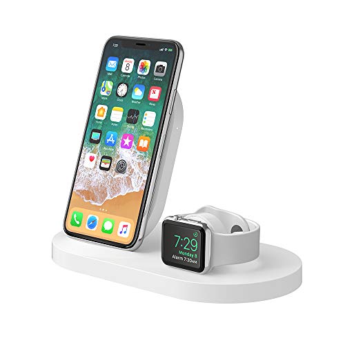 Belkin Boost Up ワイヤレス充電ドック iPhone + Apple Watch + USB-A ポート用 (iPhone XS、XS Max、XR、X、8/8 Plus、Apple Watch 4、3、2、1 用 iPhone ドック ステーション/ワイヤレス充電器)