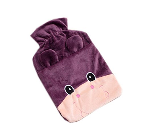 Purple Hippo Hot Water Bottle with Fleece Cover, Large Capacity