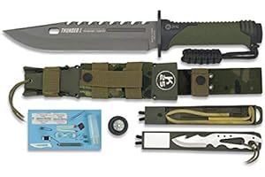 K25 - RUI KNIVES K25 Cuchillo Thunder I Camuflaje ESPAÑA Hoja 20 cm para Caza, Pesca, Camping, Outdoor, Supervivencia y Bushcraft K25 32019 + Portabotellas de regalo
