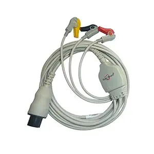 3 Lead ECG Cable compatible with Mindray/Medchoice/Mediscope/Choicemed/BPL/Concept/Eden/GE/Bionet/Mediaid/Kopran 6 Pin clip type.