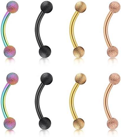 VF VFUN 16G Curved Barbell Bar Piercing - Eyebrow Piercing Frosted Ball Tragus Piercing Cartilage Earring 10mm 8PCS (7pcs)