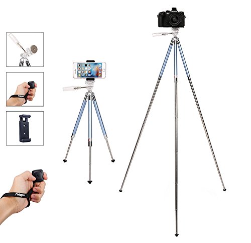 Fotopro Handy Stativ 39.5 Zoll, Aluminum Reistativ mit Bluetooth-Fernbedienung, Handyadapter und Stativtasche, Blau