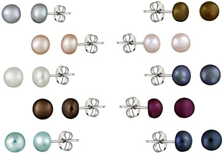Stainless steel 5.5-6mm Freshwater Cultured Multi-Color Studd Earrings, set of 10