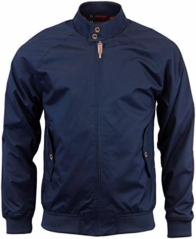 Stallion Mens Harrington Jacket: Classic Vintage Retro Scooter 1970s Old School Style Trendy Collar Zipper Jacket (Navy Blue, Wine Red &amp; Grey/S M L XL &amp; XXL) (Large, Navy Blue)