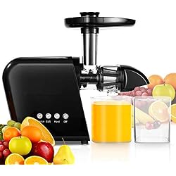 COOCHEER Extracteur de Jus de Fruits et Légumes, Extracteur de Jus avec Fonction Reverse et un Moteur Silencieux, Inclus Tasse à Jus, Brosse de Nettoyage, Noir